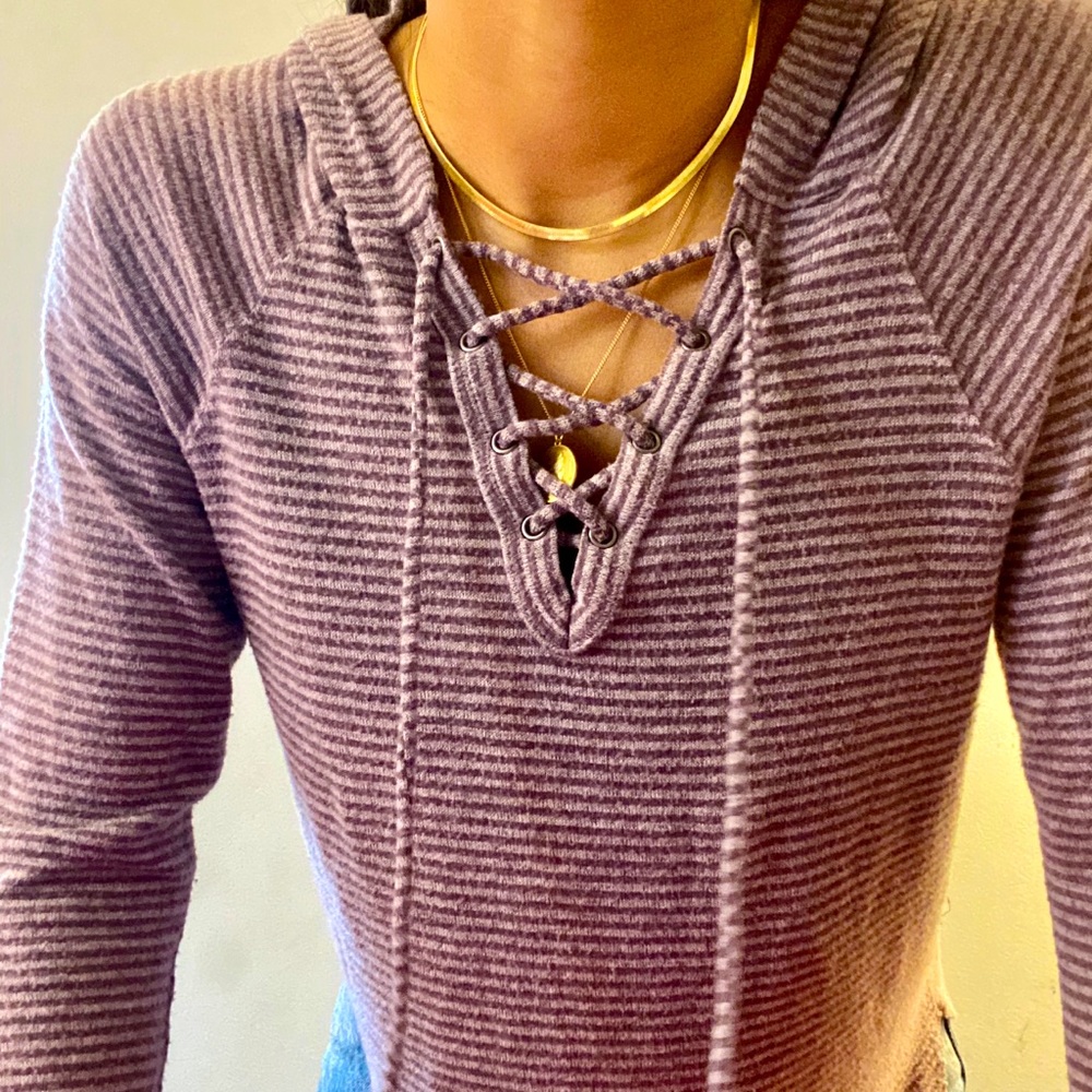 American Eagle Soft and Sexy striped lace up top